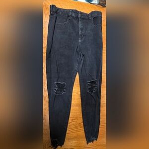 American Eagle Black Curvy Super Hi-Rise Jegging Distressed Jeans Size 12